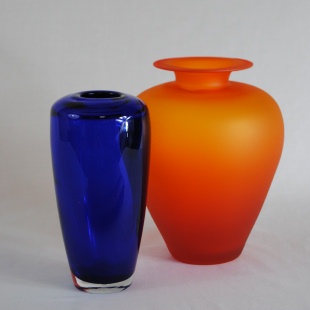 Orange and blue glass vases